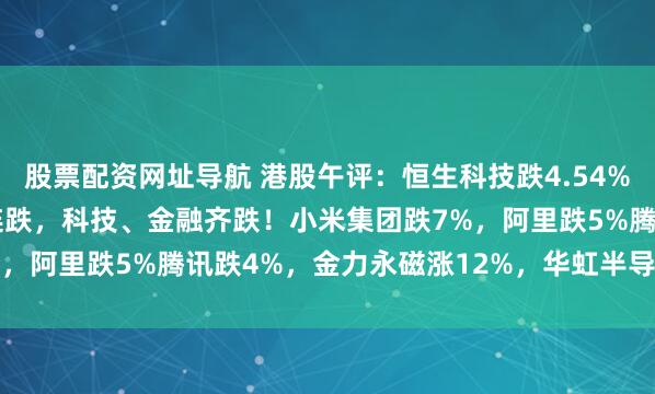 股票配资网址导航 港股午评：恒生科技跌4.54%，恒指下挫超900点六连跌，科技、金融齐跌！小米集团跌7%，阿里跌5%腾讯跌4%，金力永磁涨12%，华虹半导体涨3.6%